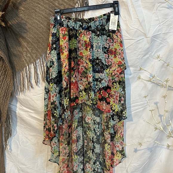 Zara Dresses & Skirts - Zara Black Floral High-Low Chiffon Skirt with Multicolor Blooms